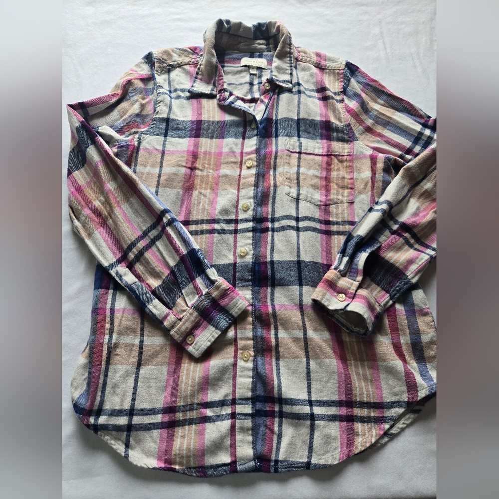 Lucky Brand pink and blue plaid button up shirt Size M #flannel #plaid #cowgirl